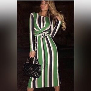 Zara Striped Long Sleeve Midi Wrap Dress XL fits like medium!